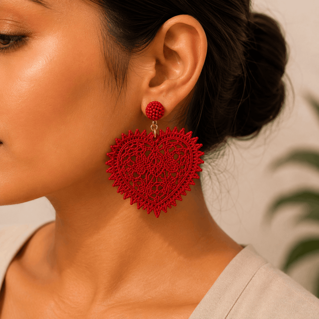 Crimson Lace Heart Earrings Seebora