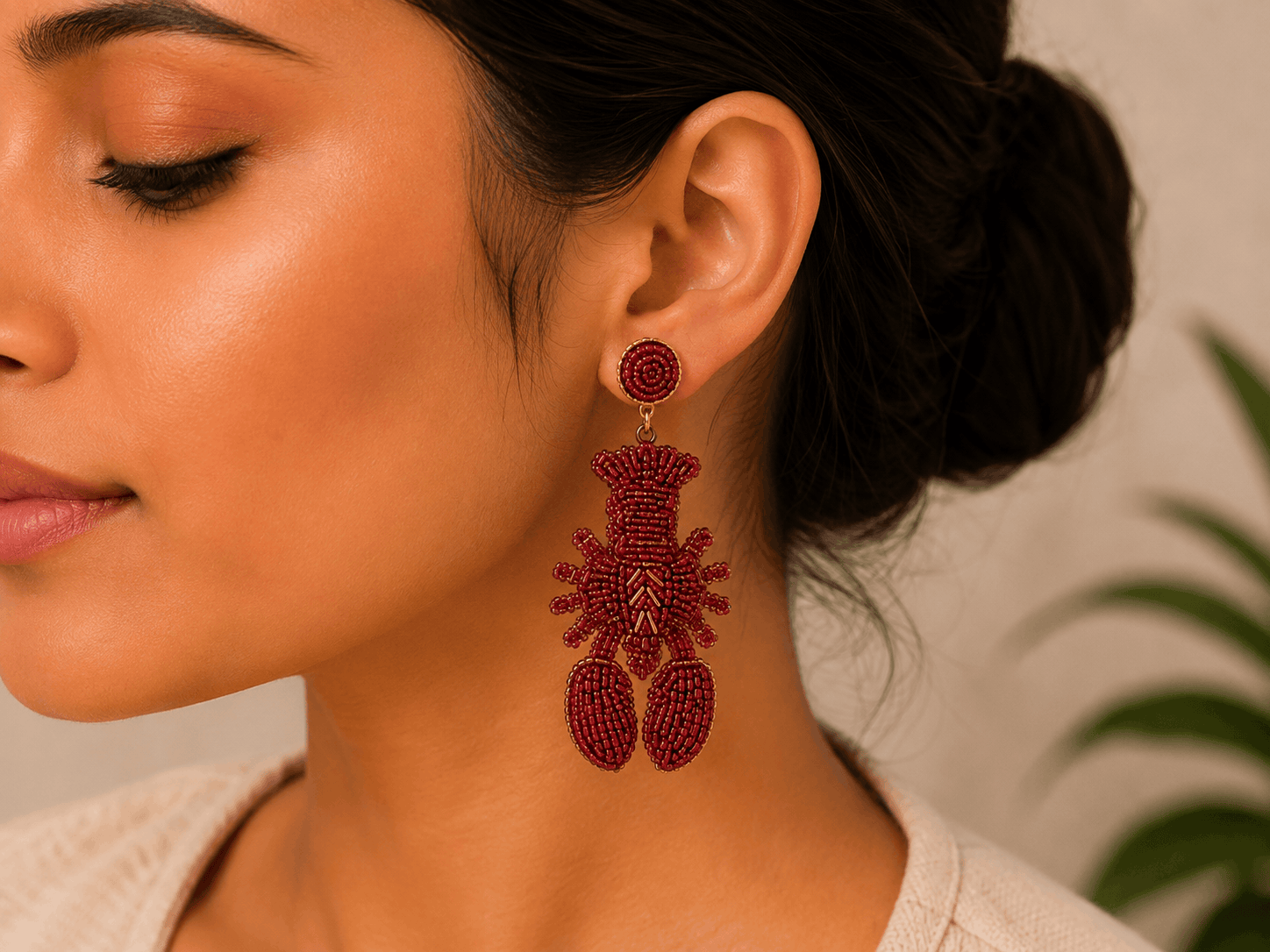 Crimson Lobster Beaded Earrings Seebora
