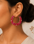 Fuchsia Mosaic Beaded Hoops Seebora