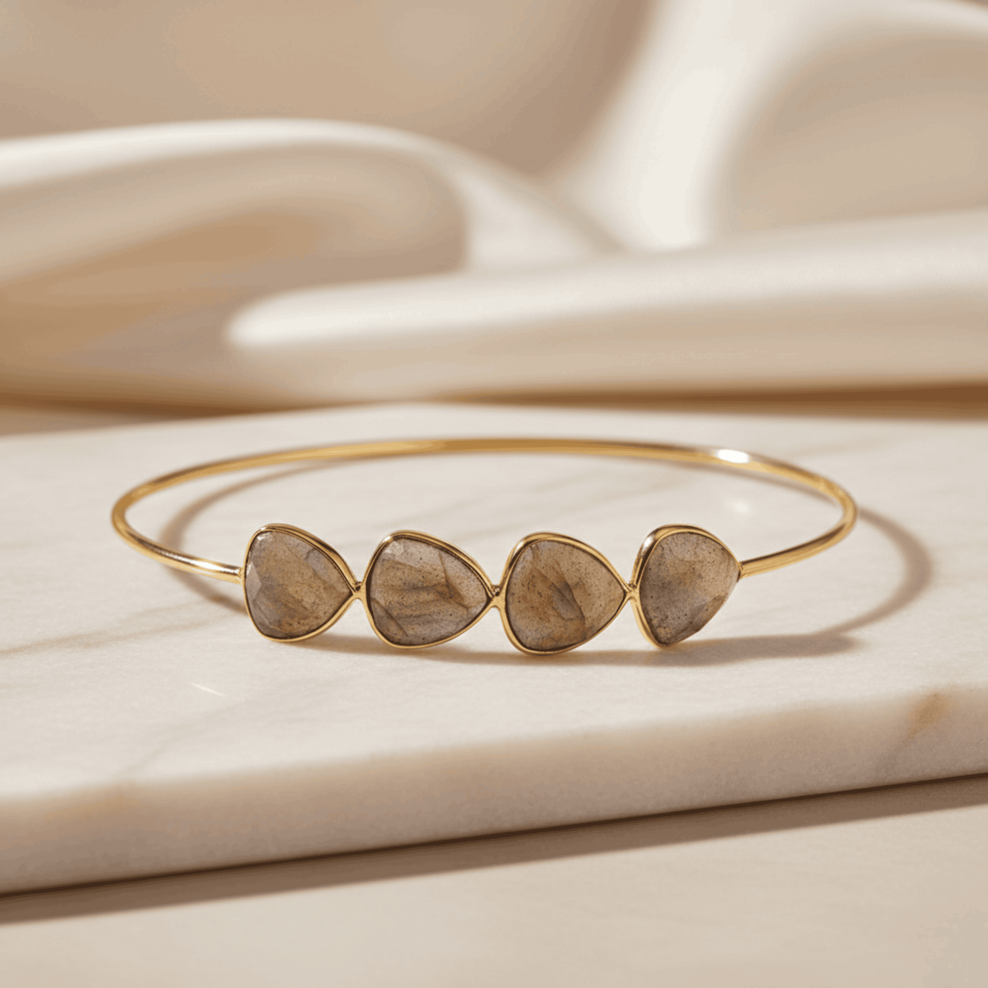 Smoke Stone Cuff – 18K Gold Plated Labradorite Brass Bracelet Seebora