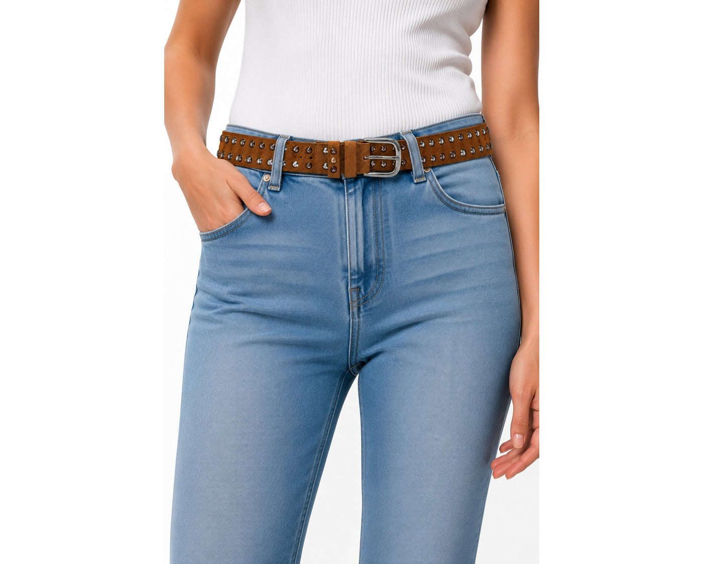 Terra Stud Belt Western Inspired Brown Studded Seebora