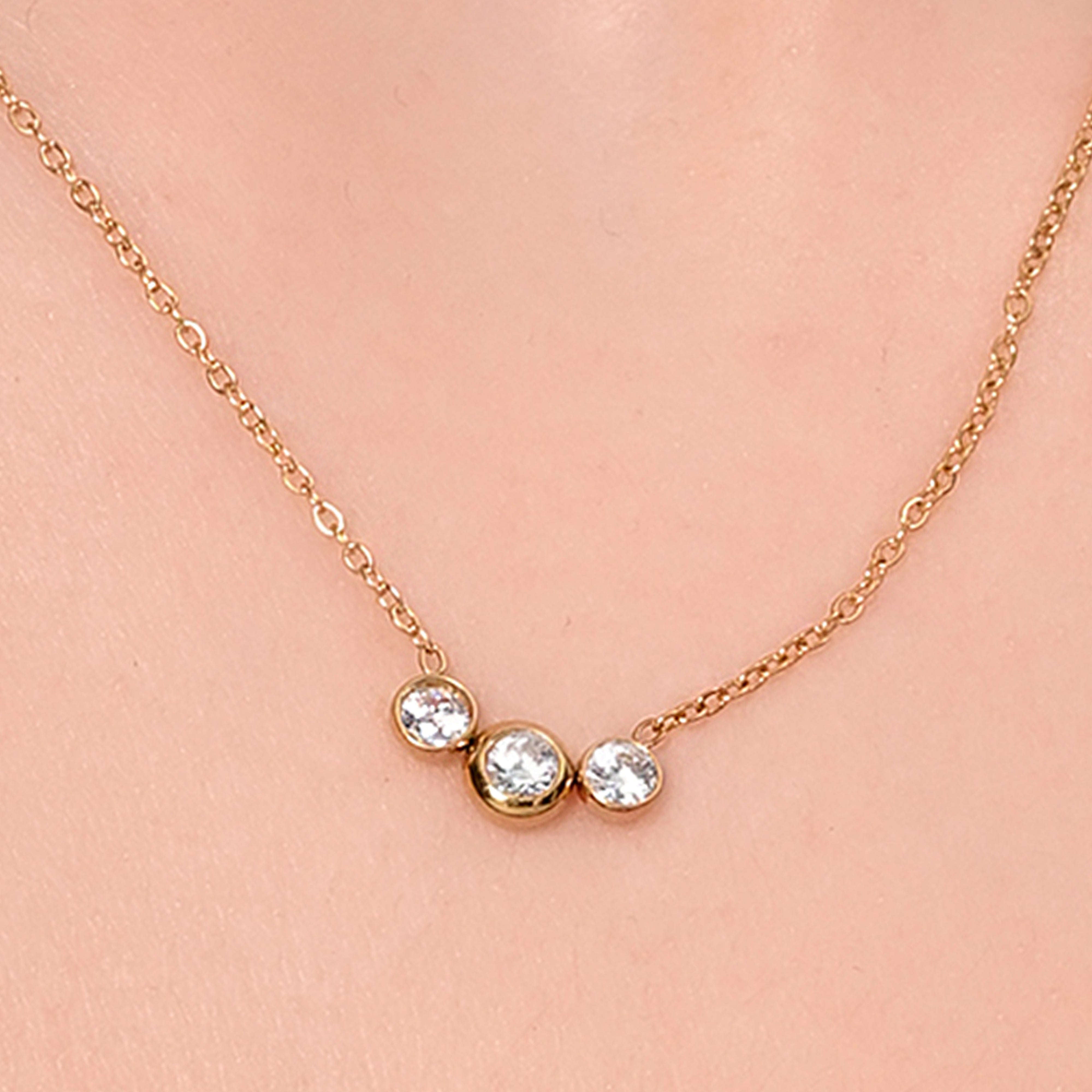Tri-Stone Radiance Necklace | Cubic Zirconia & 24K Gold Plated Seebora